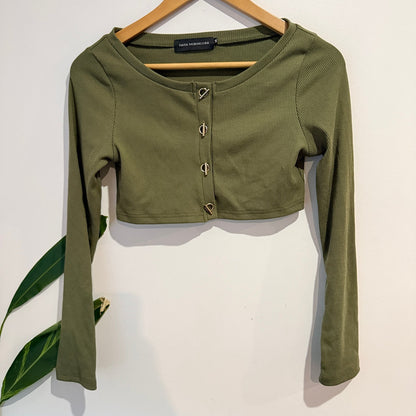 Naya Normcore Size M Ribbed Toggle Front Crop Top