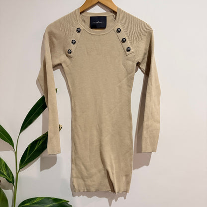 John Richmond Size S Rib Knit Button Shoulder Bodycon Dress