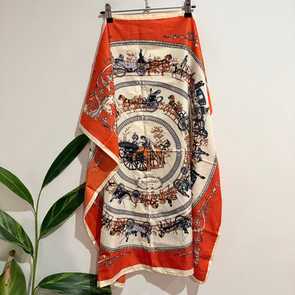 Susisang Carriage Print Satin Square Scarf
