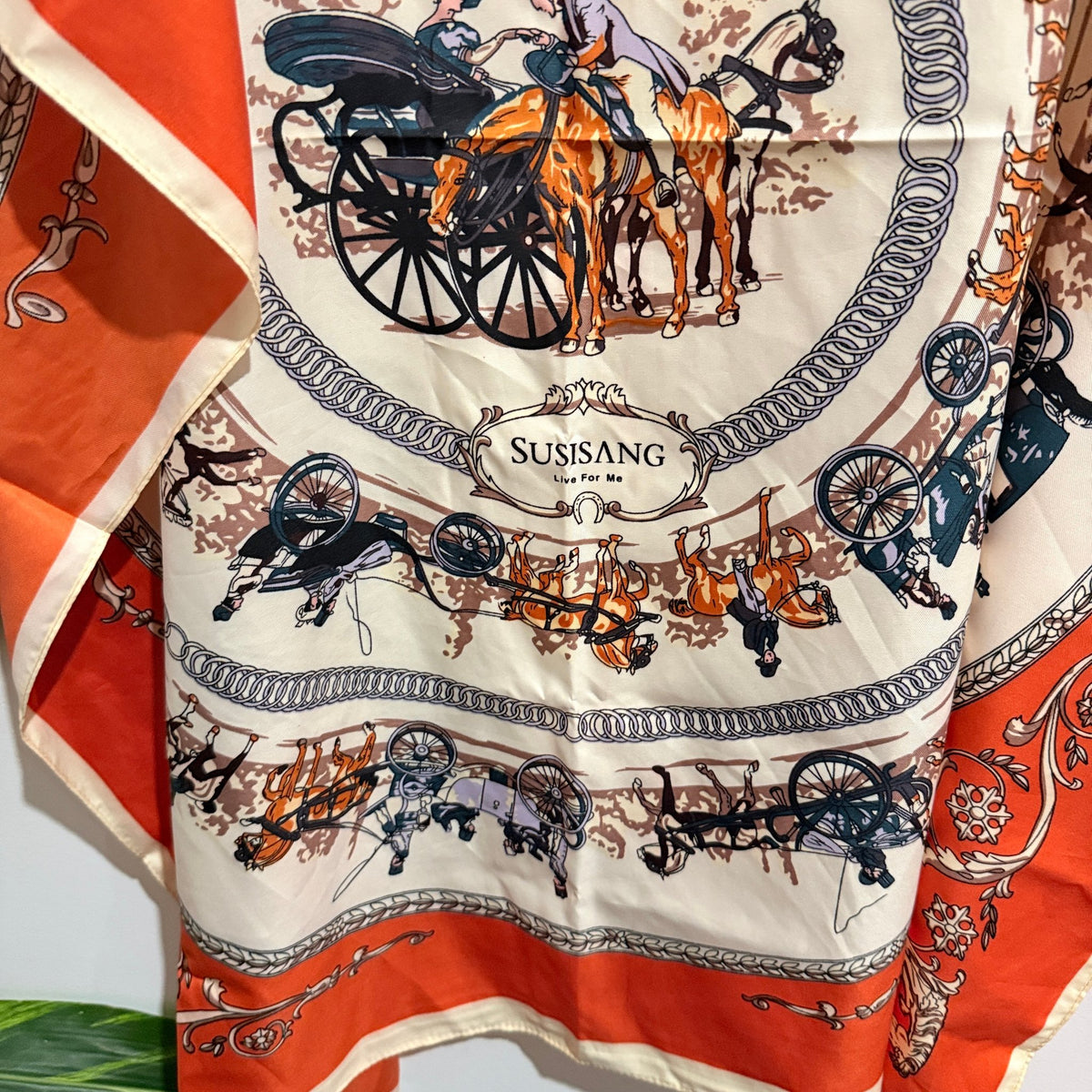Susisang Carriage Print Satin Square Scarf – photo 2
