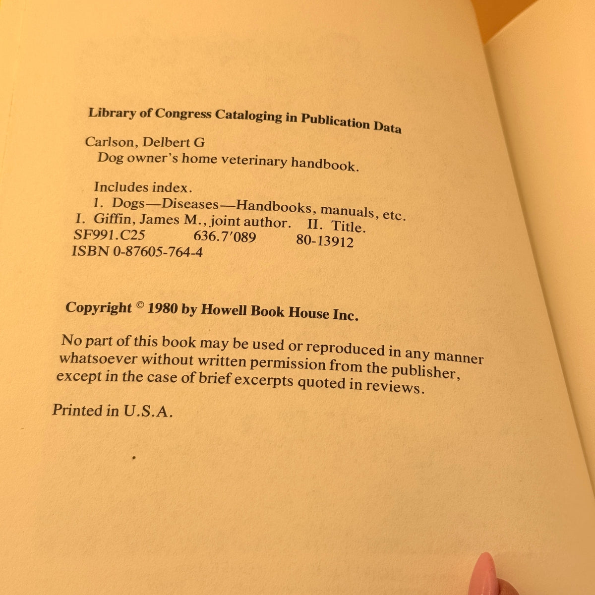 Dog Owner's Home Veterinary Handbook by Delbert G. Carlson and James M. Giffin (1987)
