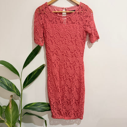 Vila Size S Floral Lace Short Sleeve Bodycon Dress