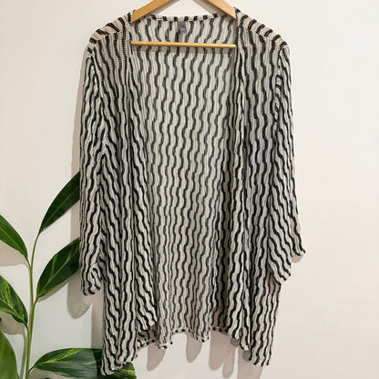 YS Luxe Size 4XL Wave Stripe Open Knit Cardigan