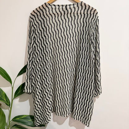 YS Luxe Size 4XL Wave Stripe Open Knit Cardigan