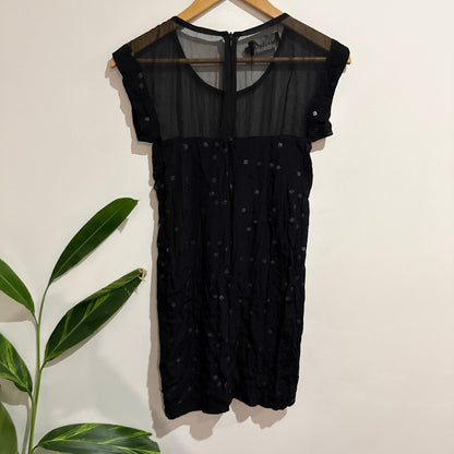 Shakuhachi Size 6 Silk Yoke Spot Mini Shift Dress