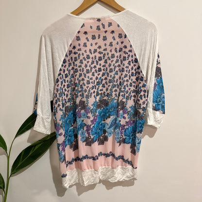 Ketz-ke Size 10 Floral Panel Batwing Sleeve Top