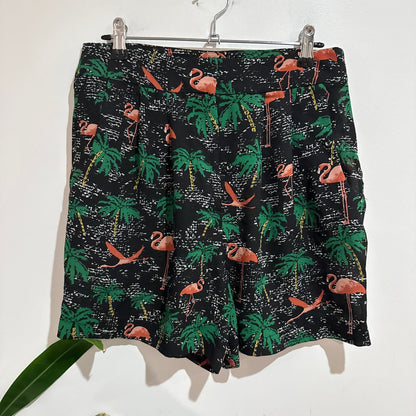 Topshop Size 12 Flamingo Palm Print Pleated Shorts