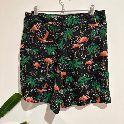 Topshop Size 12 Flamingo Palm Print Pleated Shorts