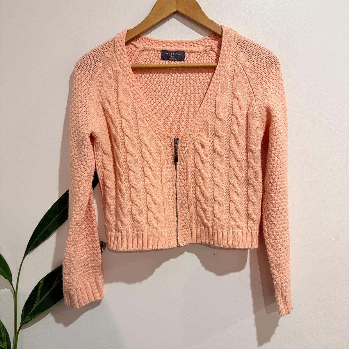 Mirrou Size S Cable Knit Zip Front Crop Cardigan