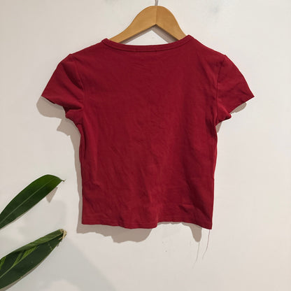 Mirrou Size S Manhattan Cherry Embroidered Baby Tee