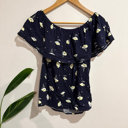 Anko Size 8 Floral Print Ruffle Off Shoulder Top