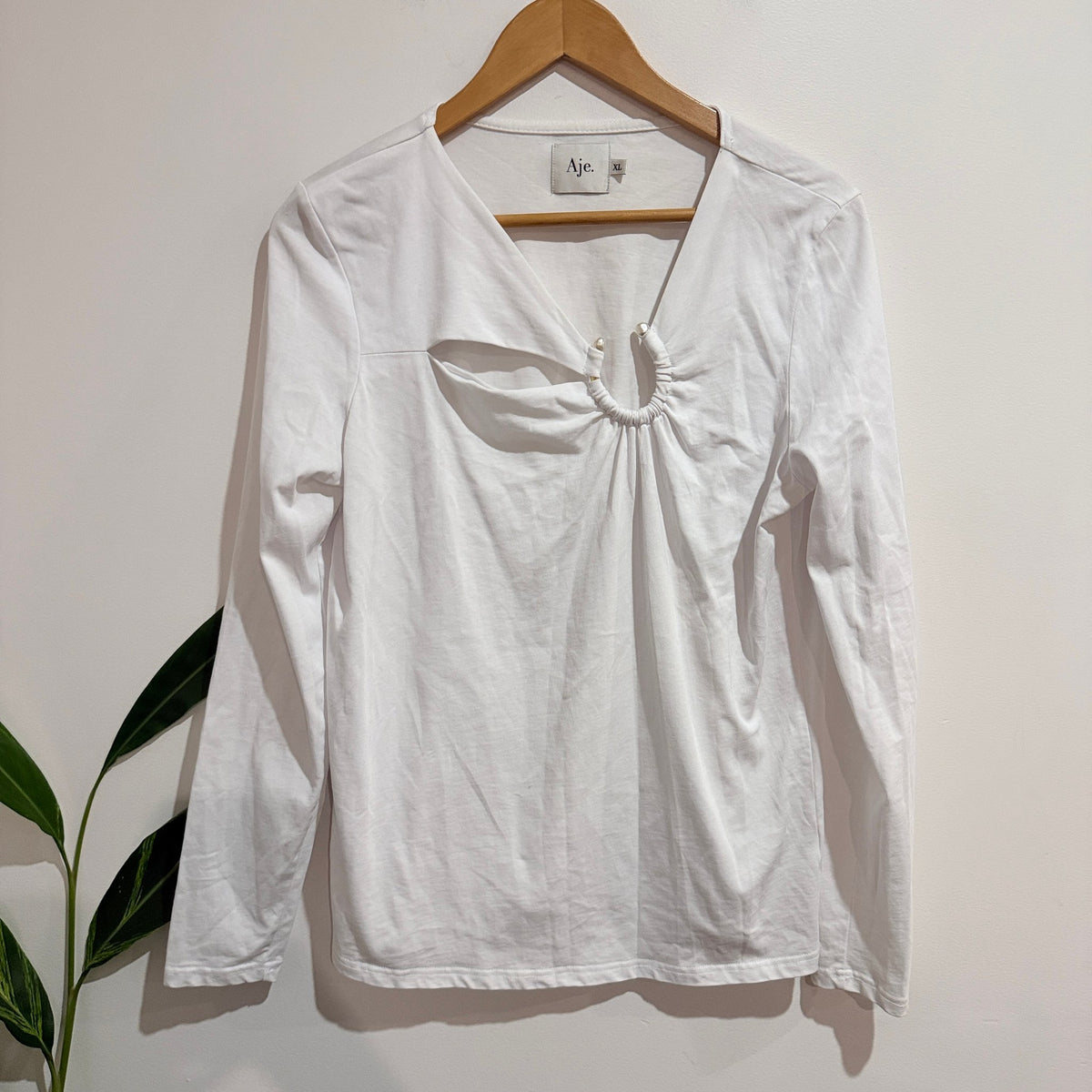 Aje Size XL Cotton Ring Detail Cut Out Long Sleeve Top