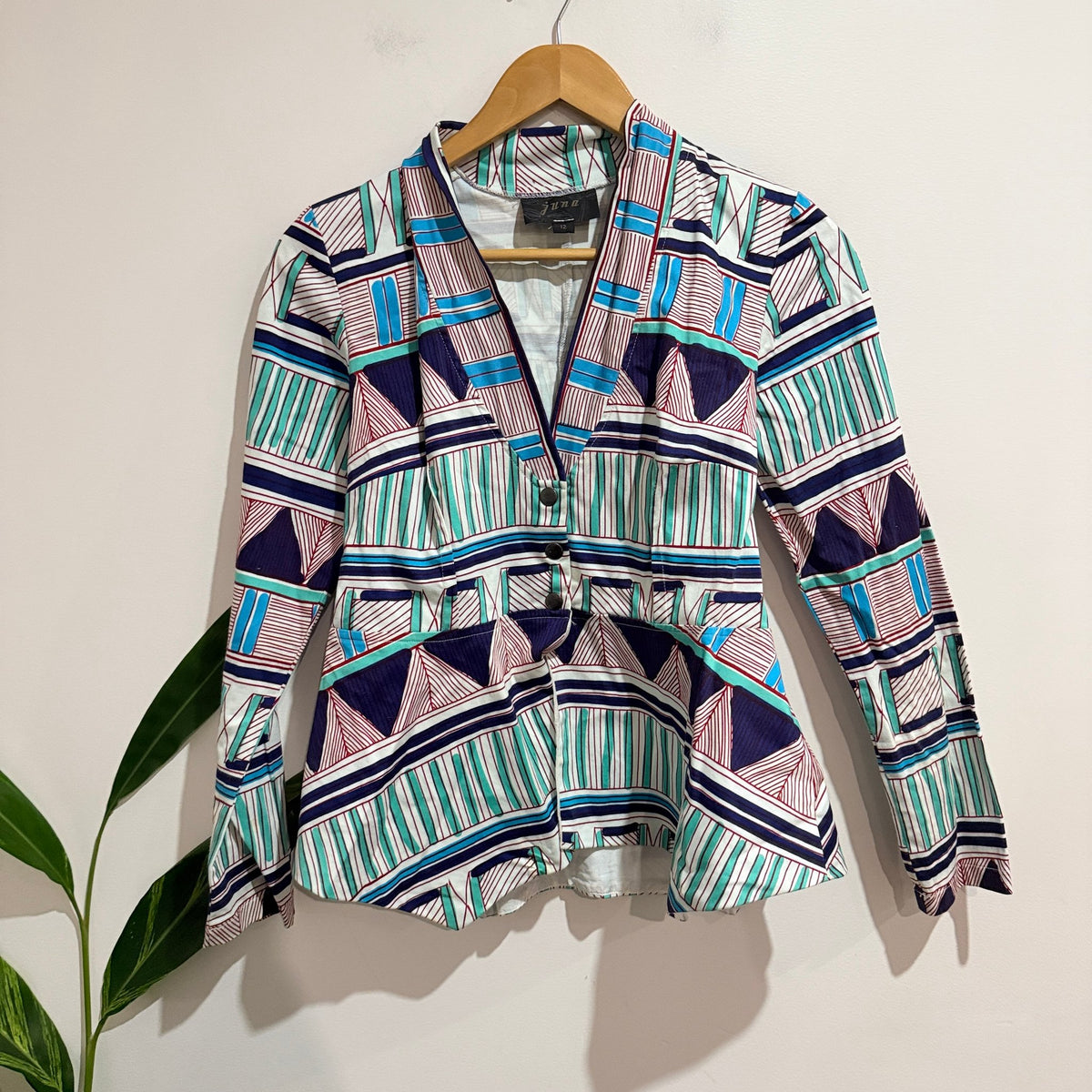 Juna Size 12 Geometric Print Peplum Jacket