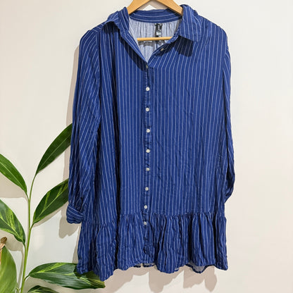 H&H Size 10 Stripe Button Front Ruffle Hem Shirt Dress