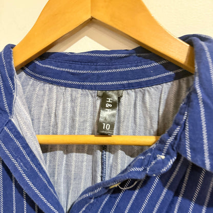 H&H Size 10 Stripe Button Front Ruffle Hem Shirt Dress