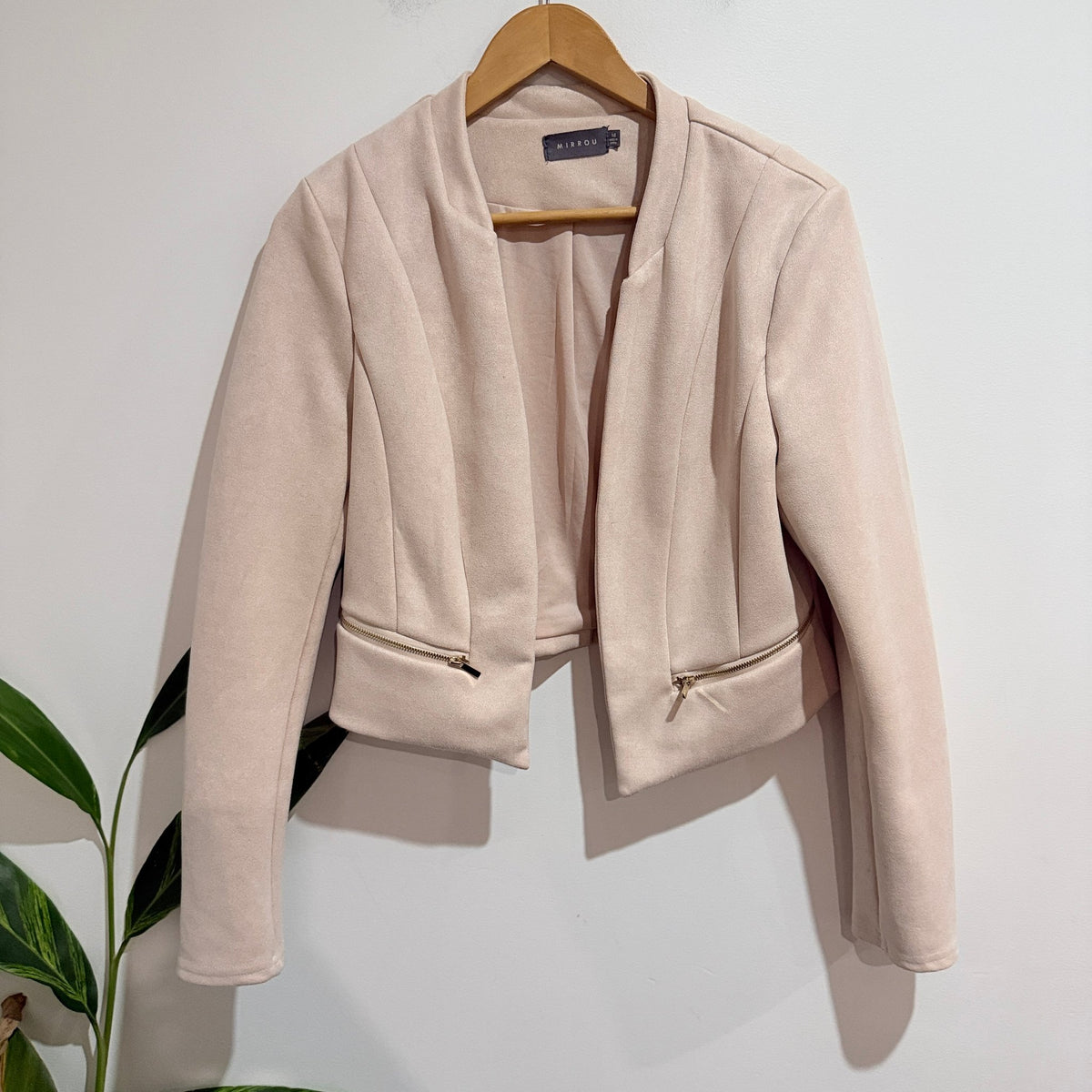 Mirrou Size 14 Suedette Zip Pocket Crop Jacket