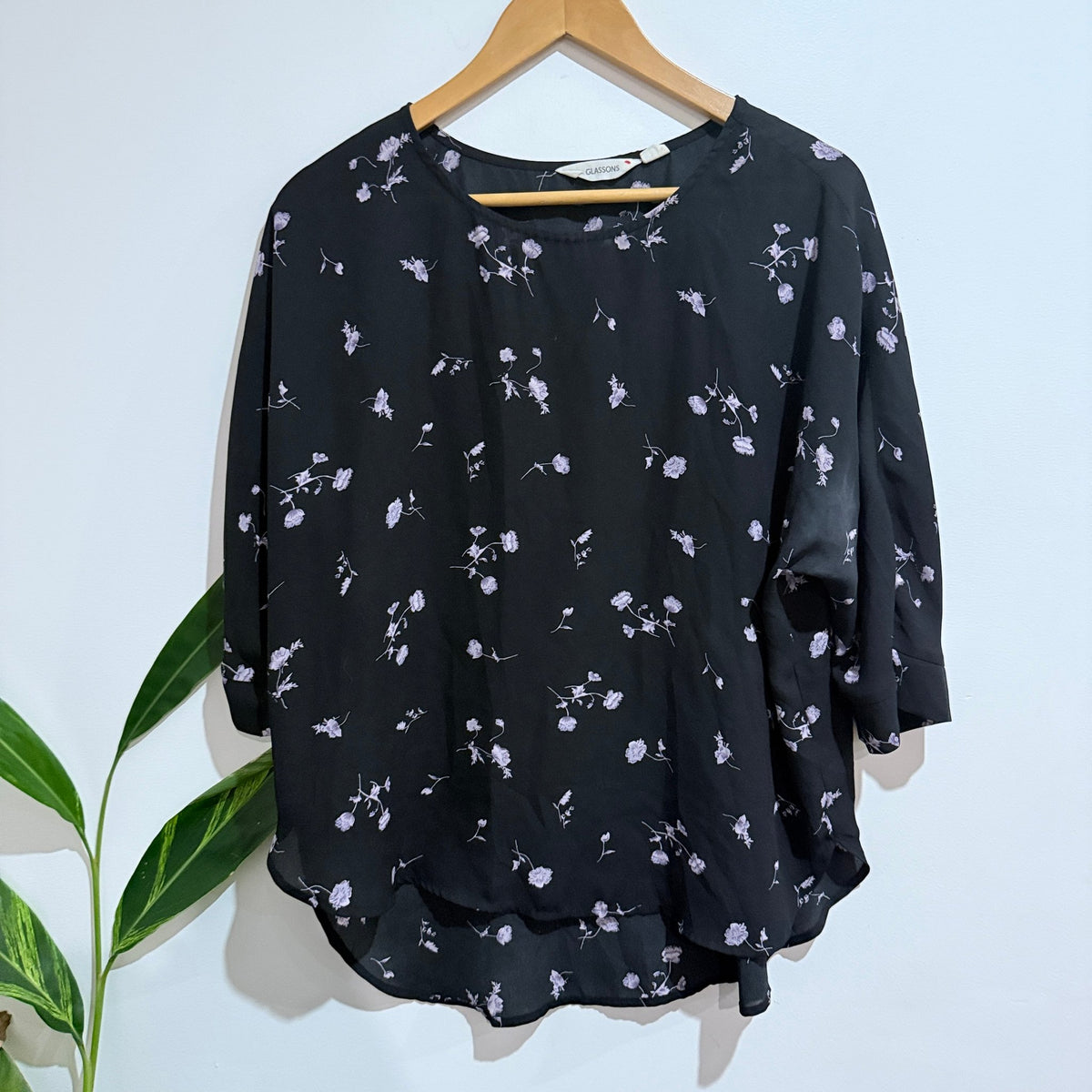Glassons Size 12 Floral Print Batwing Sleeve Top