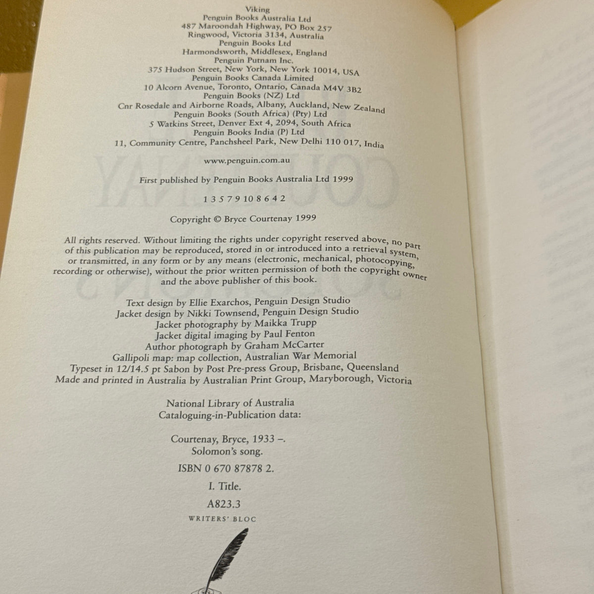 Solomon's Song by Bryce Courtenay (1999)