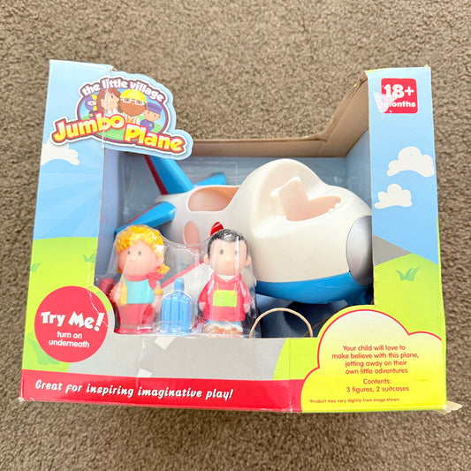 The little village jumbo plane - white & blue - action figure playsets original photo - what’s new toys