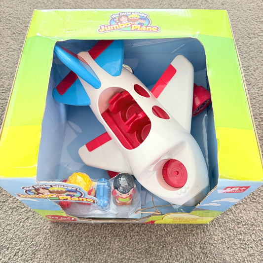The little village jumbo plane - white & blue - action figure playsets original photo - what’s new toys