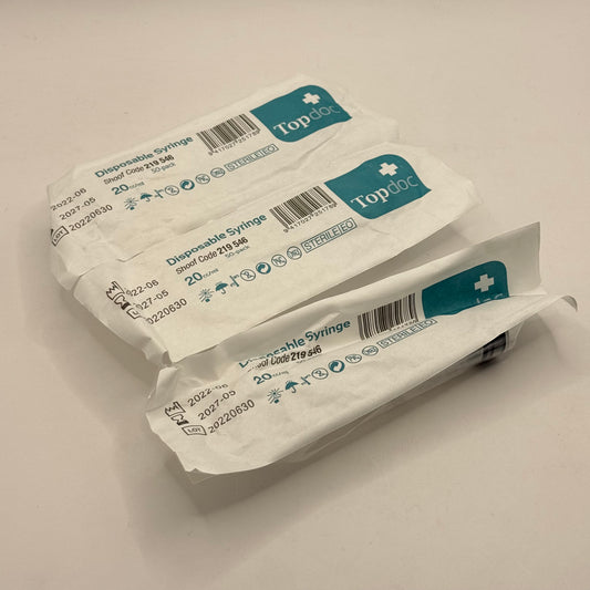 TopDoc 20ml Sterile Disposable Syringes - 3 Pack