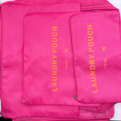 6 Piece Travel Compression Pouch Organiser Set (Hot Pink)