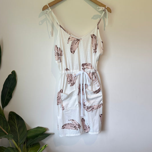 Tropical Leaf Print Tie-Shoulder Mini Dress - Size L