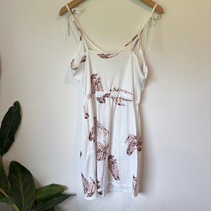 Tropical Leaf Print Tie-Shoulder Mini Dress - Size L