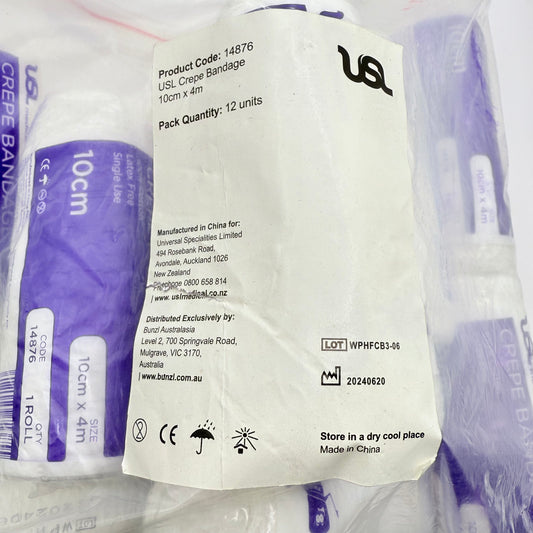 USL Crepe Bandage – 10cm x 4m (Pack of 12)