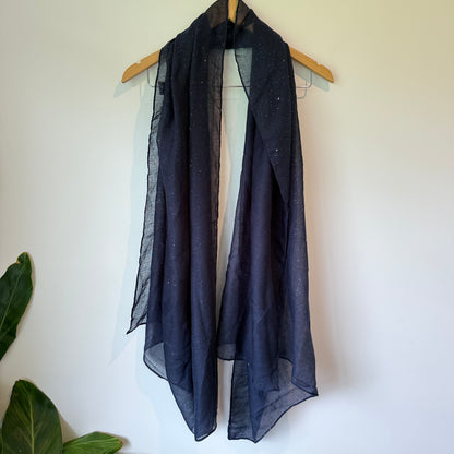 Unbranded Lightweight Sparkle Scarf - Navy & Gold