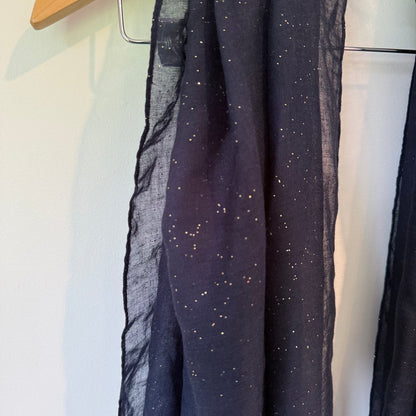 Unbranded Lightweight Sparkle Scarf - Navy & Gold