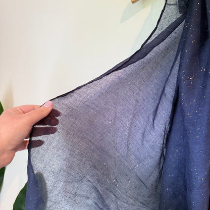 Unbranded Lightweight Sparkle Scarf - Navy & Gold