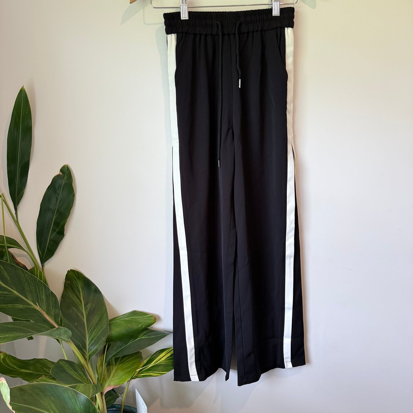 Unbranded Wide-Leg Side-Stripe Pants - Black/White - Size S