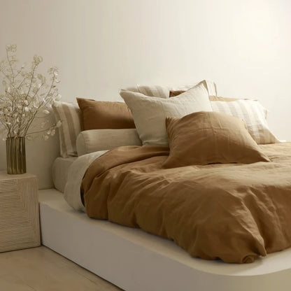 Home Lab French Flax Linen Queen Duvet Cover Set Ginger