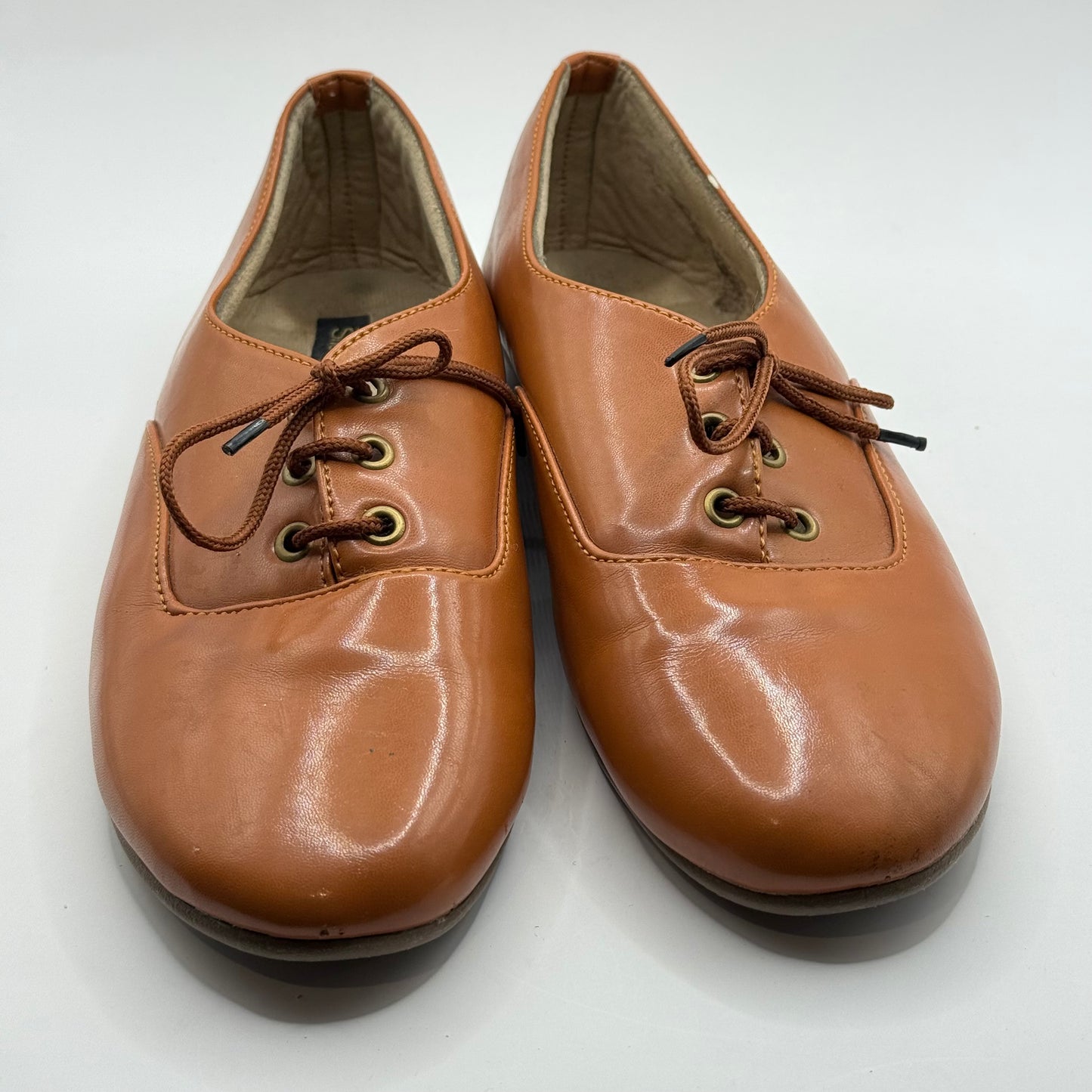 Utopia Tan Brown Lace-Up Flats - Size 41