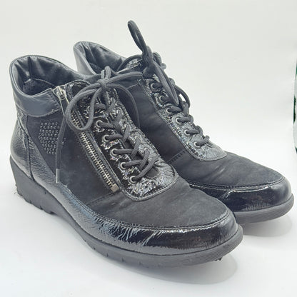 Waldläufer Kamela Black Leather Comfort Ankle Boots - 9.5 US