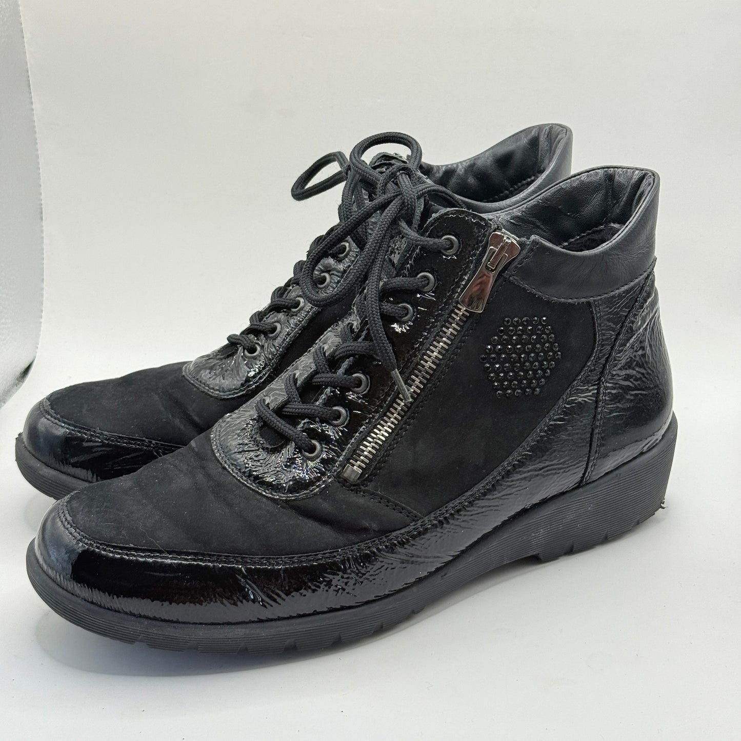 Waldläufer Kamela Black Leather Comfort Ankle Boots - 9.5 US