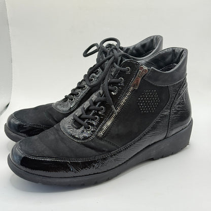 Waldläufer Kamela Black Leather Comfort Ankle Boots - 9.5 US