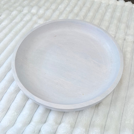 Whitewashed Wooden Round Tray
