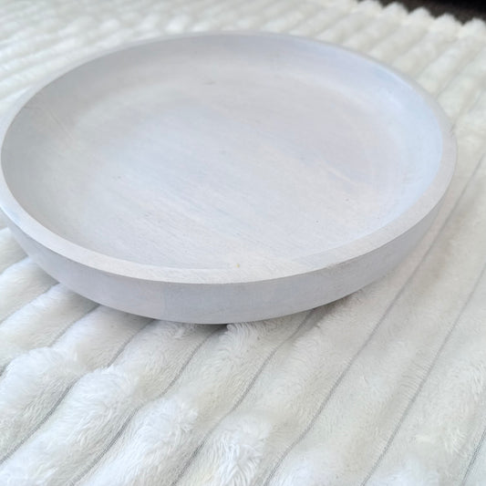 Whitewashed Wooden Round Tray