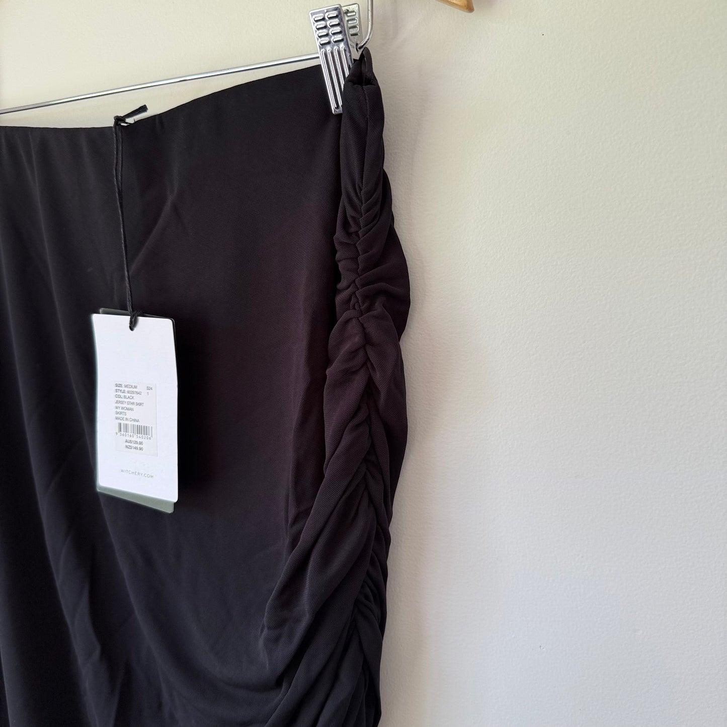 Witchery Black Jersey Gathered Skirt Size M