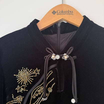 Wonderland Black Velvet Cheongsam Dress - 40cm Underarm