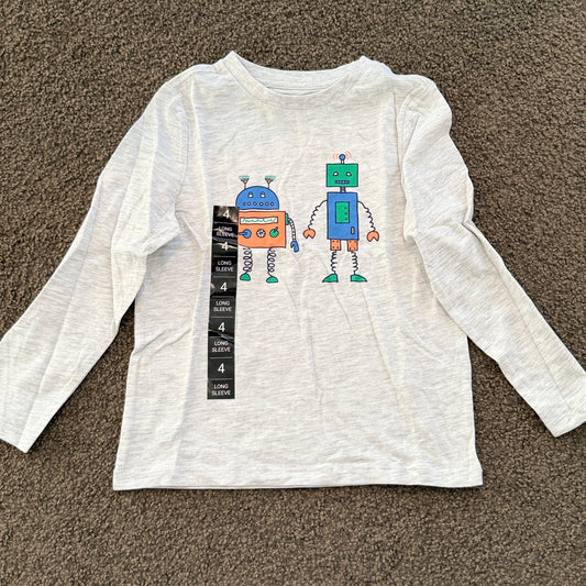 Young original kids’ gray robot print long sleeve t-shirt – size 4 - t-shirts baby clothing