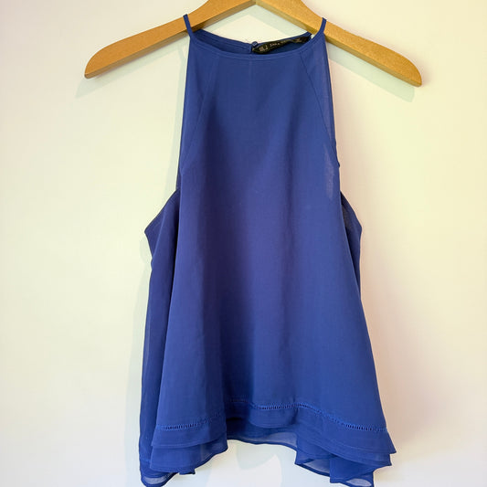 ZARA BASIC Halter Neck A-Line Top in Royal Blue - Size S