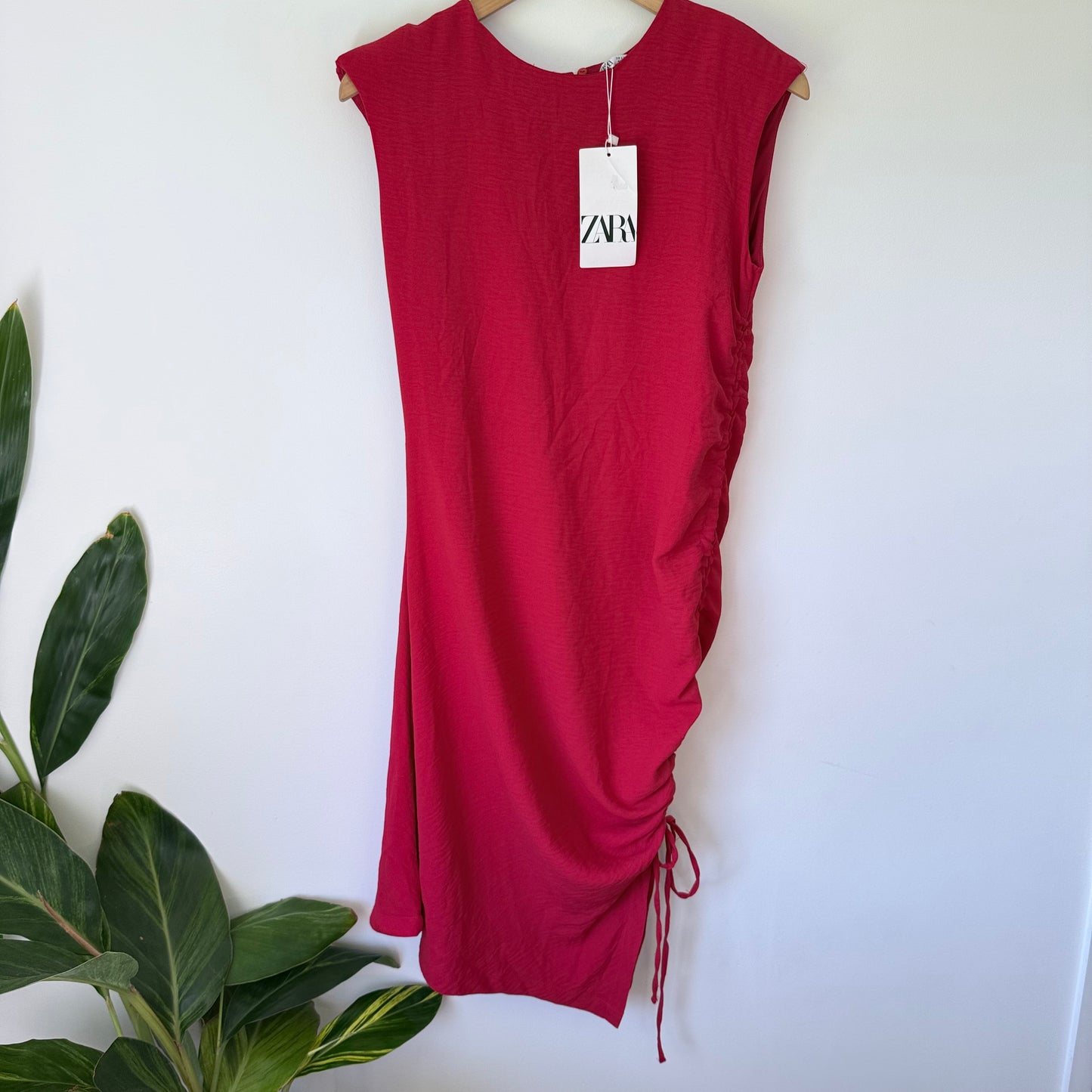 ZARA Red Ruched Side Bodycon Dress Size S