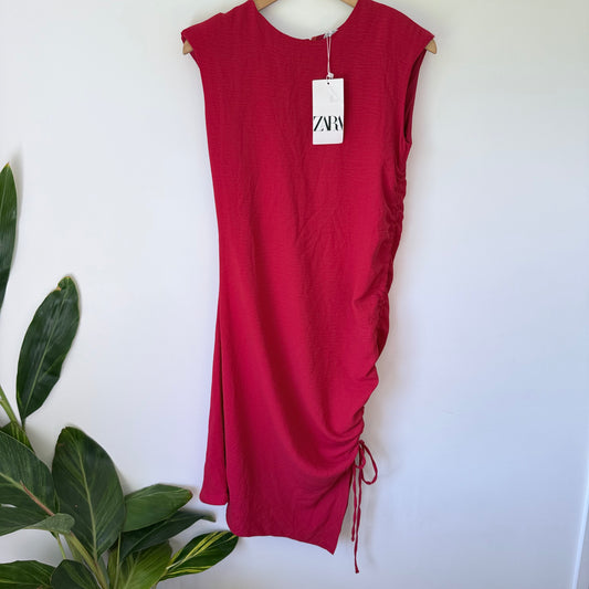 ZARA Red Ruched Side Bodycon Dress Size S