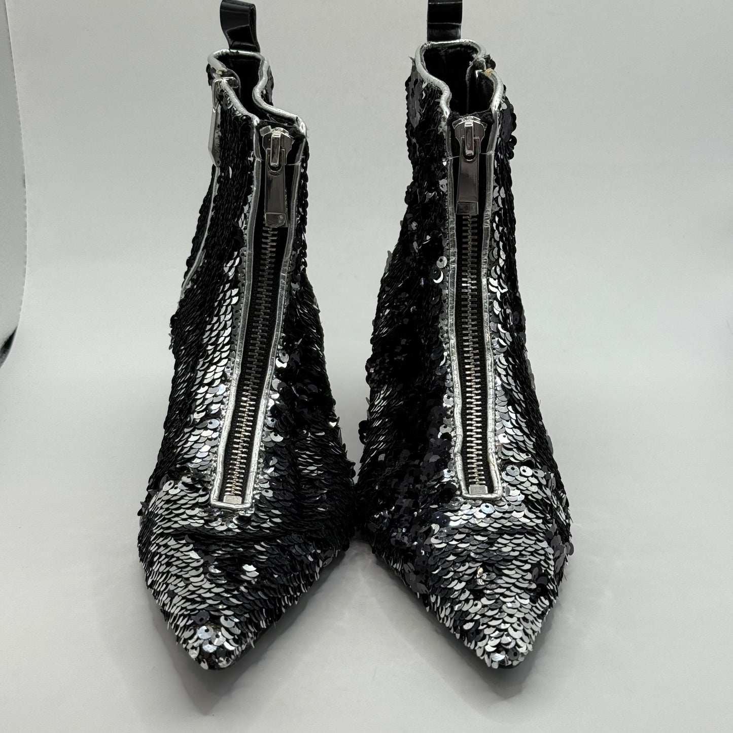 Zara Trafaluc Silver & Black Sequin Ankle Boots - Size 36