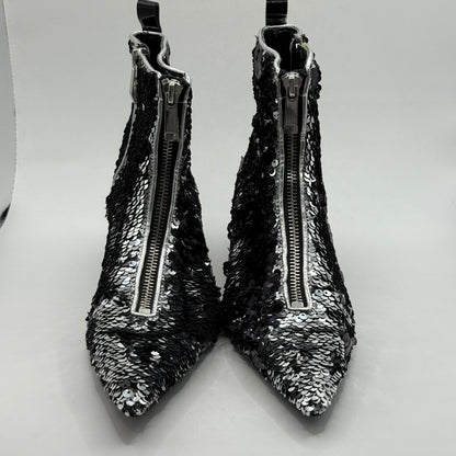 Zara Trafaluc Silver & Black Sequin Ankle Boots - Size 36