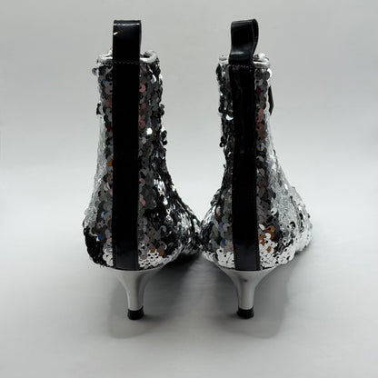 Zara Trafaluc Silver & Black Sequin Ankle Boots - Size 36