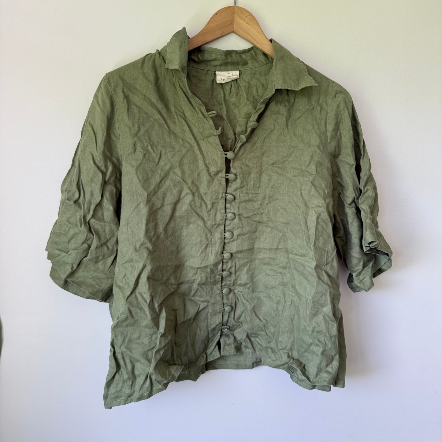 Zephyr Loungewear Pure Linen Three-Quarter Sleeve Shirt Size L